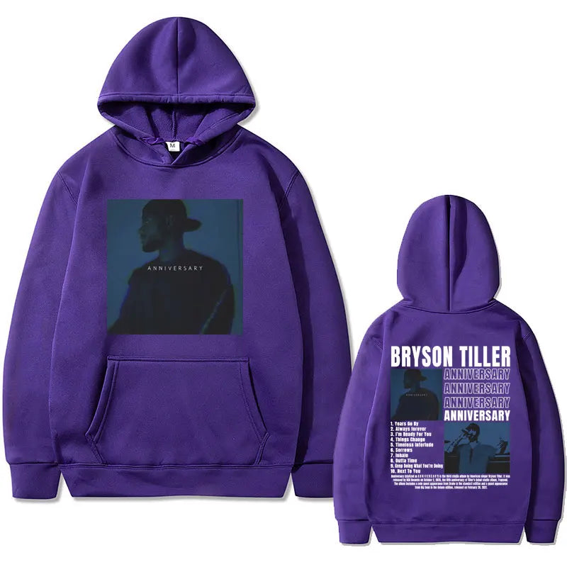 Hip Hop Rapper Bryson Tiller ANNIVERSARY Graphic Print Hoodie Male Casual Fleece Sweatshirt Men Women Vintage Oversized Hoodies