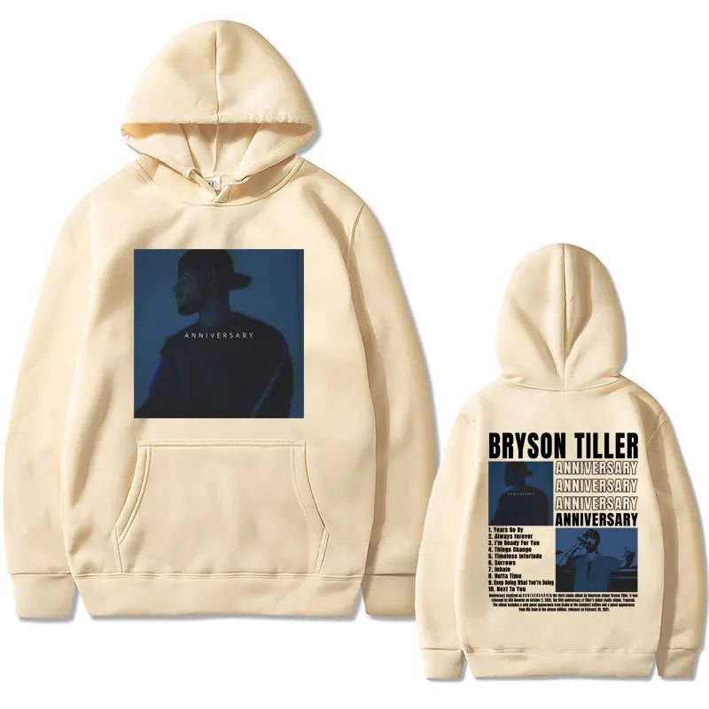 Hip Hop Rapper Bryson Tiller ANNIVERSARY Graphic Print Hoodie Male Casual Fleece Sweatshirt Men Women Vintage Oversized Hoodies