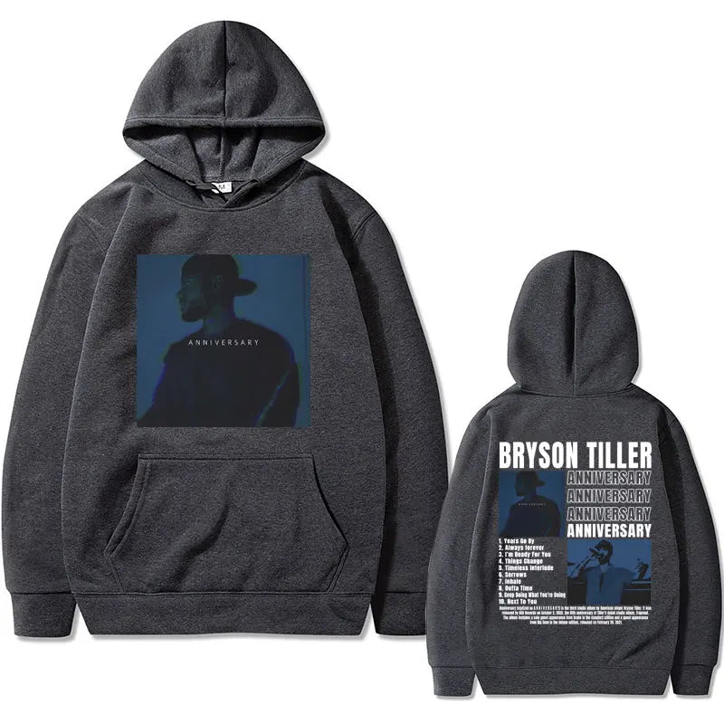 Hip Hop Rapper Bryson Tiller ANNIVERSARY Graphic Print Hoodie Male Casual Fleece Sweatshirt Men Women Vintage Oversized Hoodies