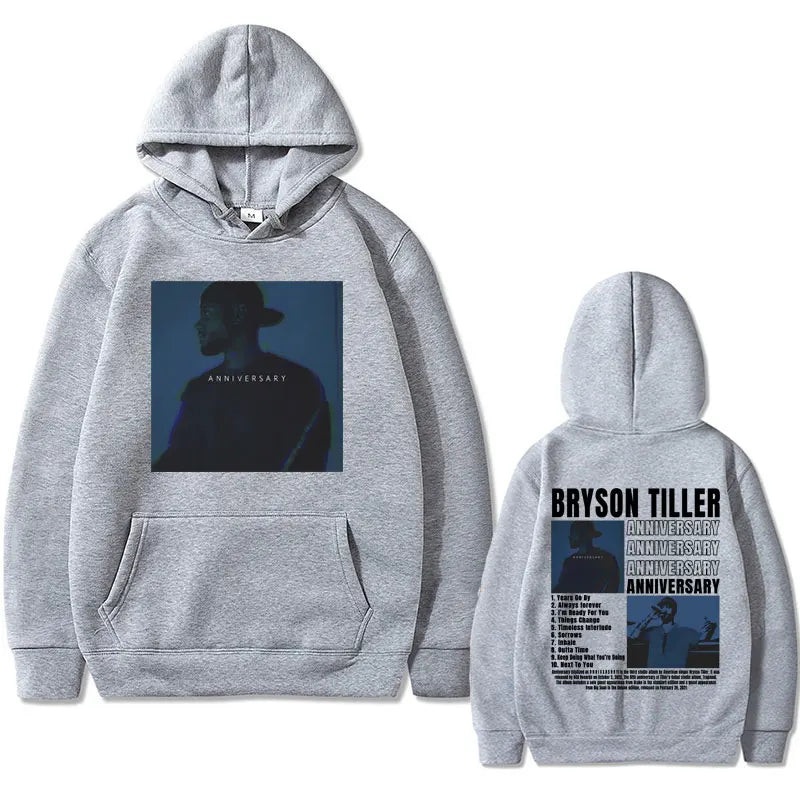 Hip Hop Rapper Bryson Tiller ANNIVERSARY Graphic Print Hoodie Male Casual Fleece Sweatshirt Men Women Vintage Oversized Hoodies