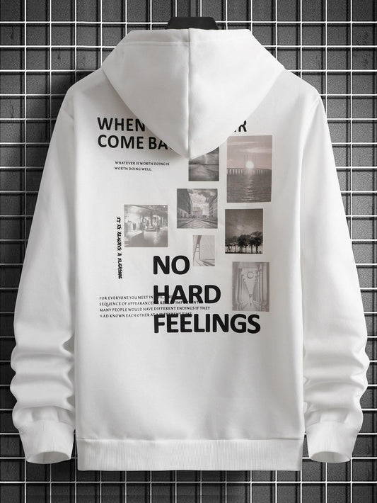 Manfinity Homme Men Slogan Graphic Drawstring Thermal Hoodie, Long Sleeve, Going Out, Casual