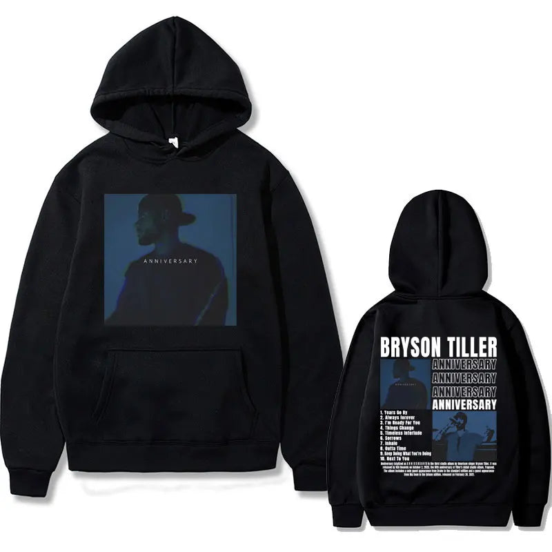 Hip Hop Rapper Bryson Tiller ANNIVERSARY Graphic Print Hoodie Male Casual Fleece Sweatshirt Men Women Vintage Oversized Hoodies